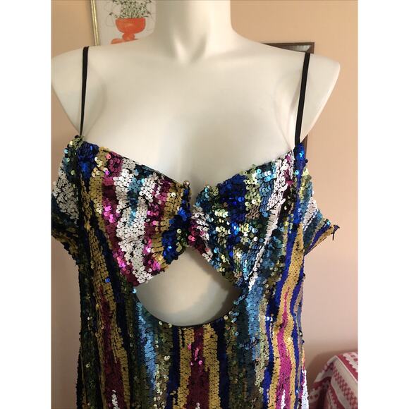 NWT Nasty Gal Size 18 Sequin Strappy Bodycon Mini Dress Peekaboo Multicolor - Picture 4 of 10